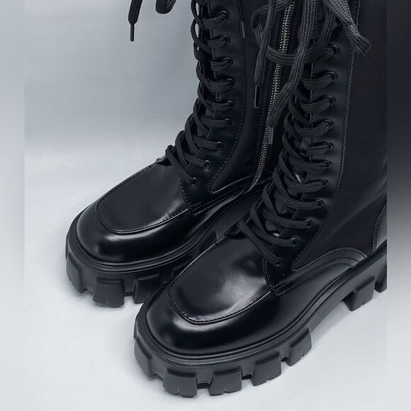 Prada Lug-Sole Tall Leather Combat Boots size 35 - Picture 6 of 16